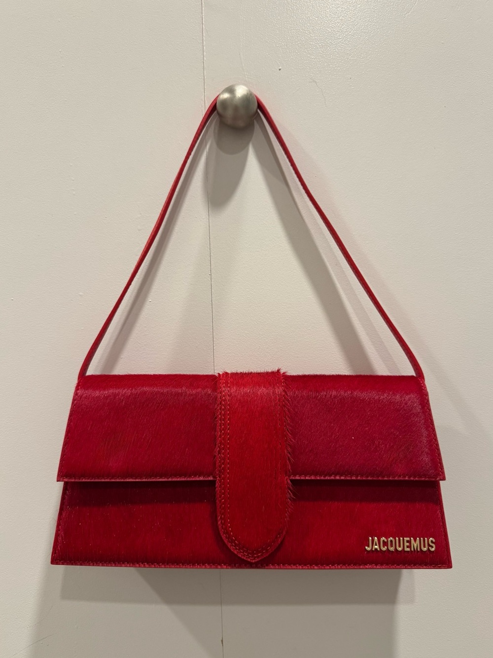 Jacquemus Red Pony Hair Le Bambino Long Shoulder Bag LIKE NEW!